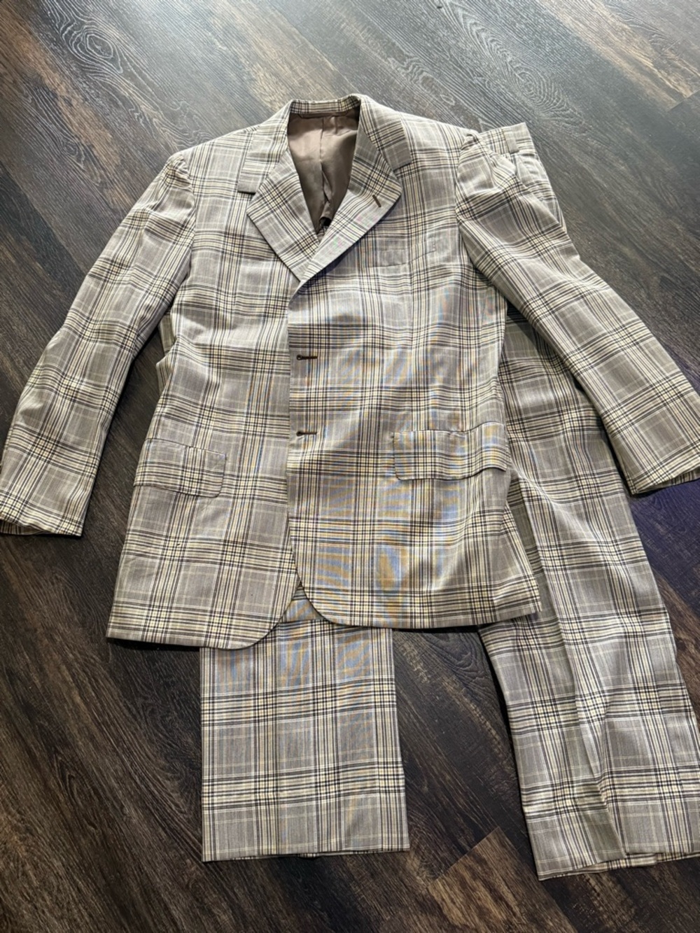 Oxford Clothes Men's Plaid Single Breasted 2 Piece Suit Peak Lapel Flat Front